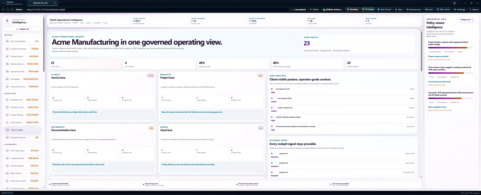 Client Mission Cockpit Operational Intelligence screen