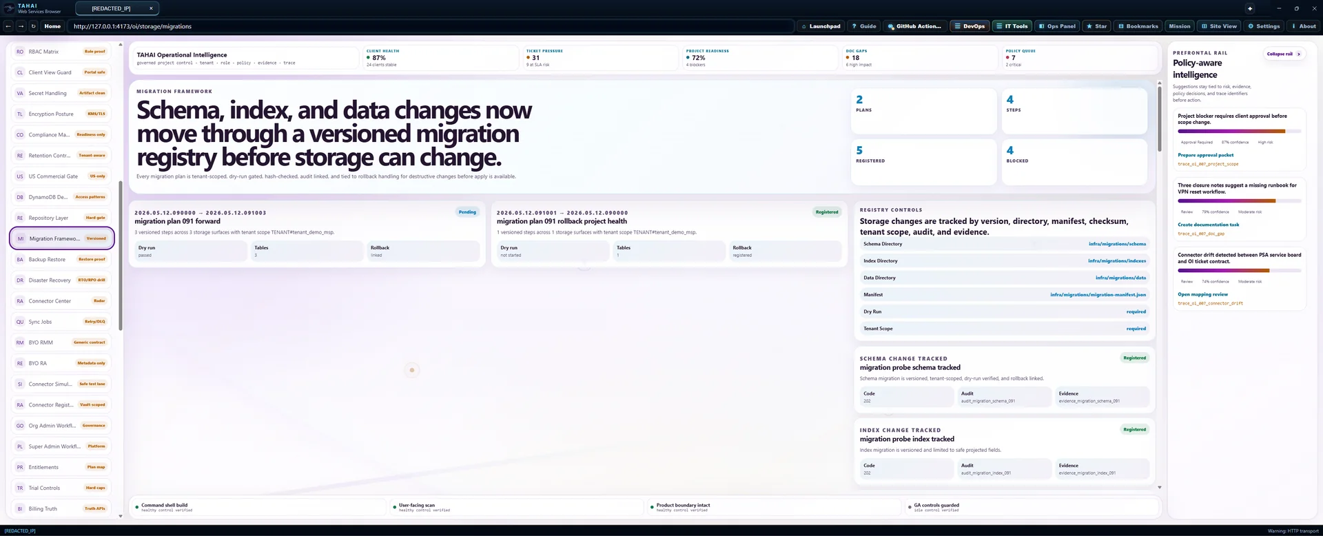 Migration Framework Operational Intelligence screen