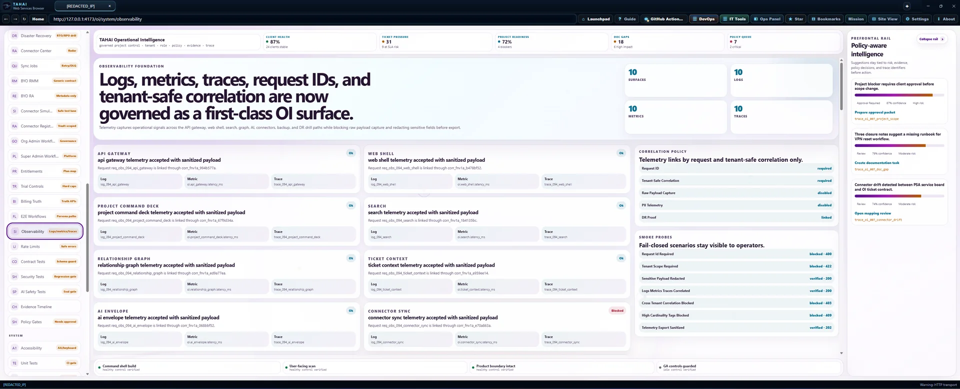 Observability Operational Intelligence screen