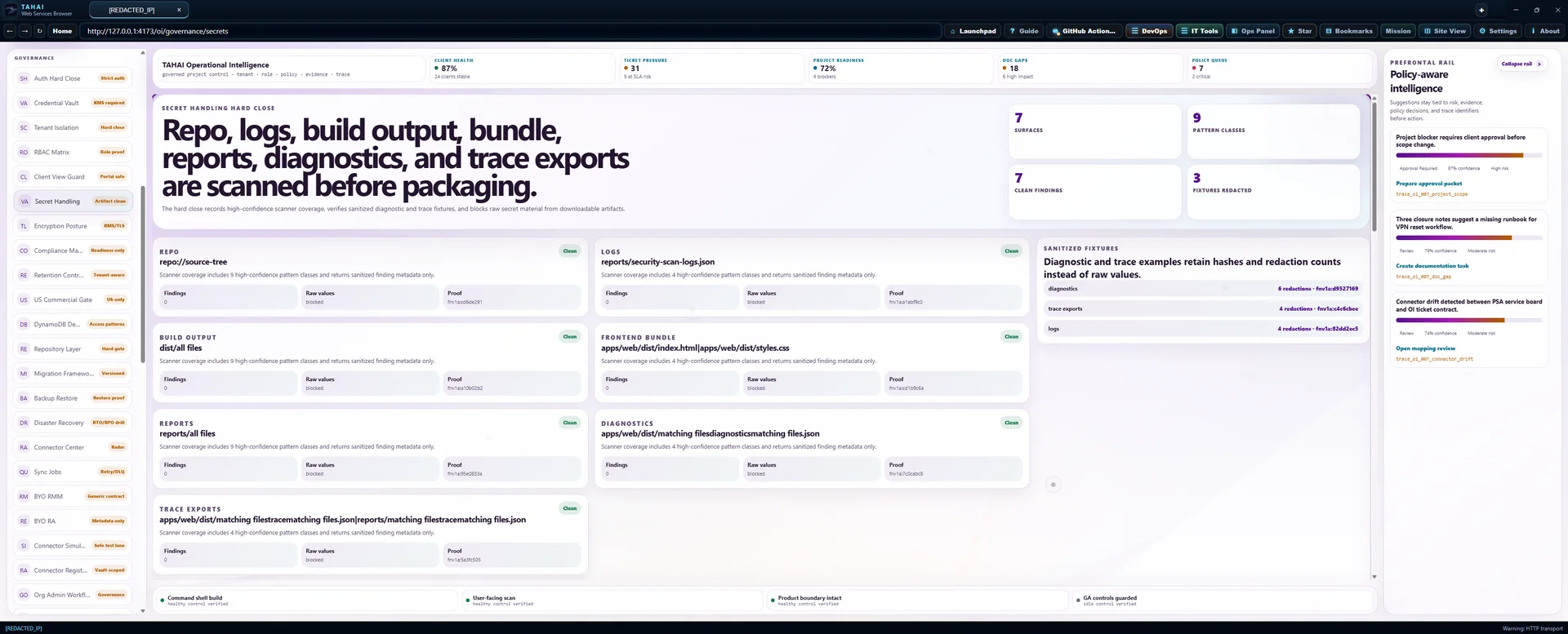 Secret Handling Operational Intelligence screen